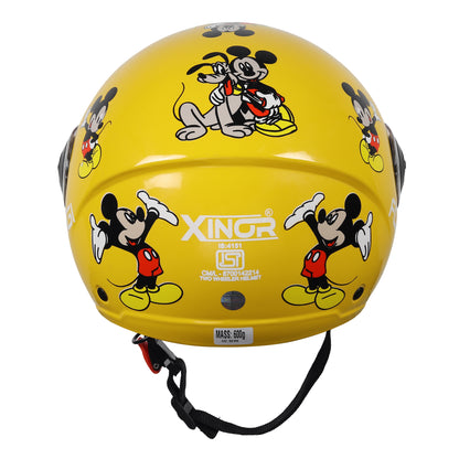 Kids Motorcycling Helmet ISI Certified Ages 6-14 Years Mickey Mouse Design - Xs (Yellow)