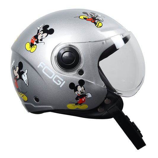 Kids Motorcycling Helmet ISI Certified Ages 6-14 Years Mickey Mouse Design - Xs (Silver)