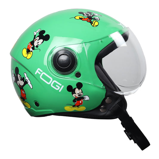 Kids Motorcycling Helmet ISI Certified Ages 6-14 Years Mickey Mouse Design - Xs (Green)