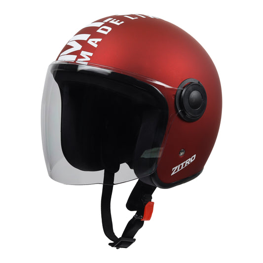 Open face Helmet for Motorcycle ISI certified Helmet with Long Visor for Men & Women -Medium (MT Red)