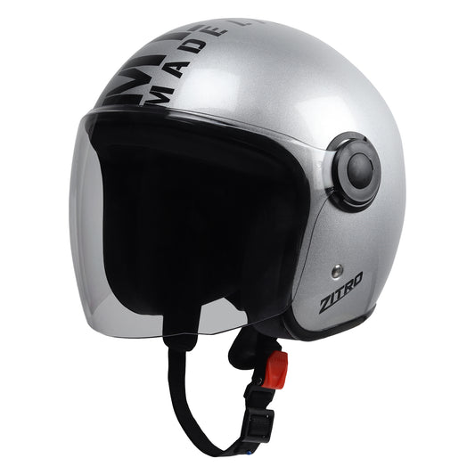 Open face Helmet for Motorcycle ISI certified Helmet with Long Visor for Men & Women -Medium (Silver)